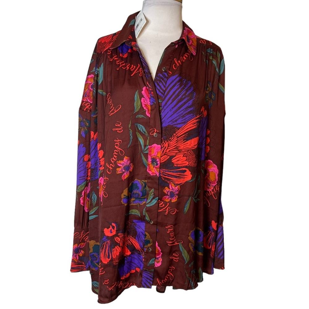 Free People Floral Blouse - Burgundy and Purple - Picture 2 of 7